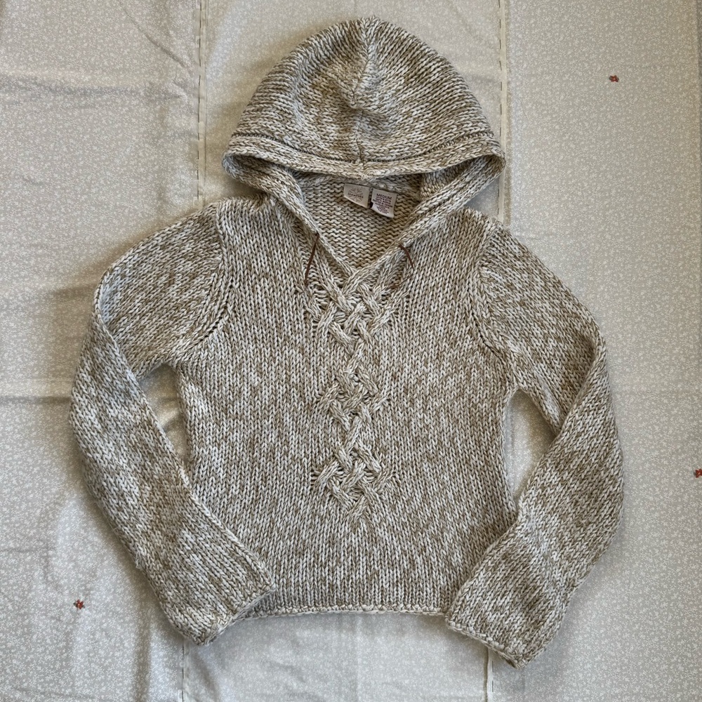 Cream/Light Brown Knit Sweater w/ Hoodie
